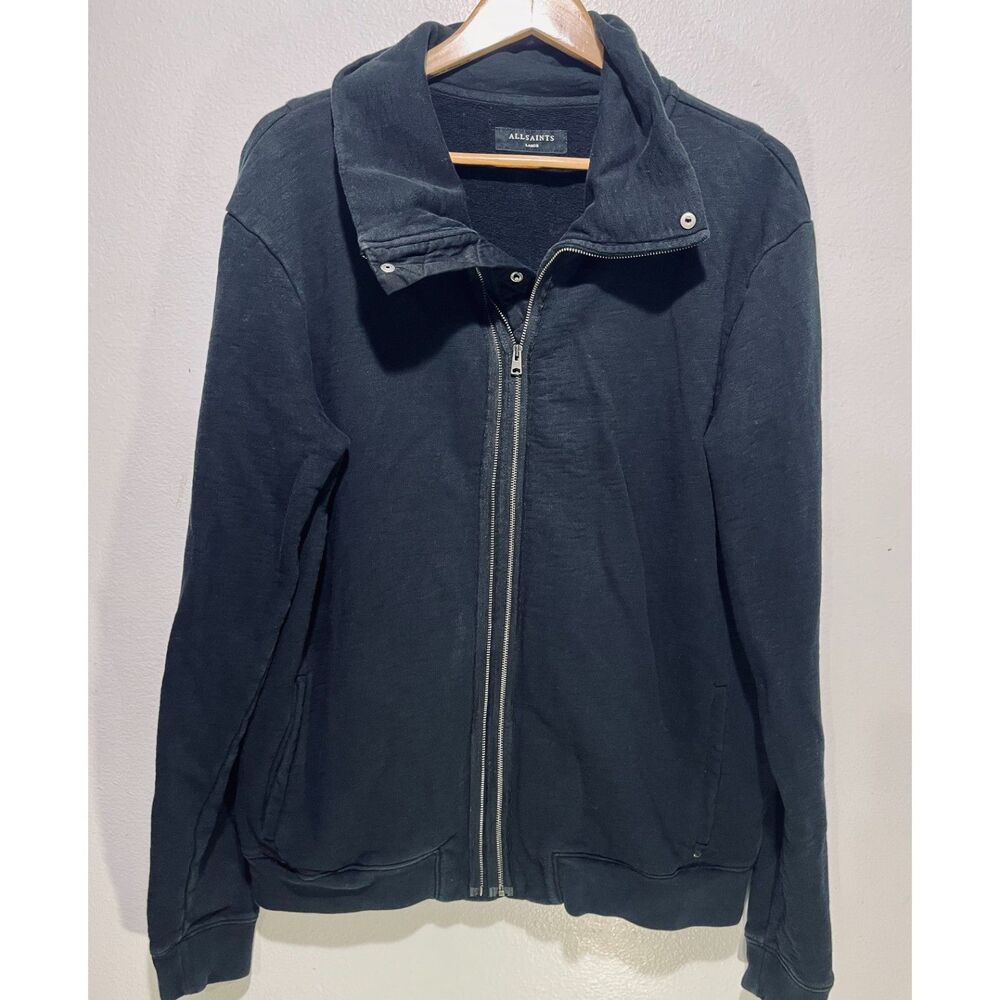 Allsaints sweatshirt full zip black wash casual sports athleisure women L